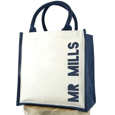 Personalised canvas bag (Navy bag - navy text) perfect as a thank you gift for teachers