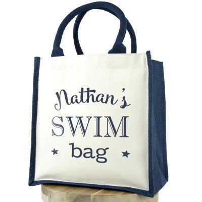 Personalised swim canvas bag (Navy bag) perfect gift for a swimming teacher