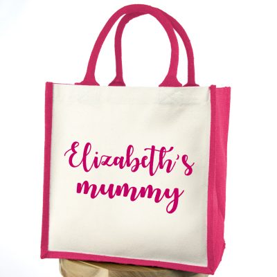 Personalised mummy canvas bag (Pink bag - Pink text) | Gifts for mum | Stickerscape | UK