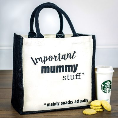Important mummy stuff canvas bag (Navy bag - Navy text) | Gifts for mum | Stickerscape | UK