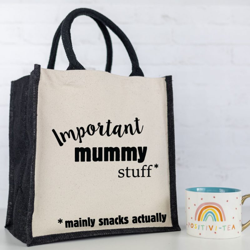 Important Mummy canvas bag (Black) perfect gift for Mum for Mothers Day or birthdays