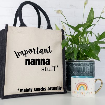 Important Nanna canvas bag (Black) perfect gift for Grandma for Mothers Day or birthdays