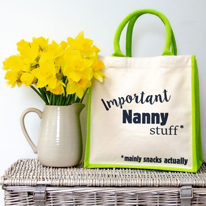 Important Nanny canvas bag (Green) perfect gift for Grandma for Mothers Day or birthdays