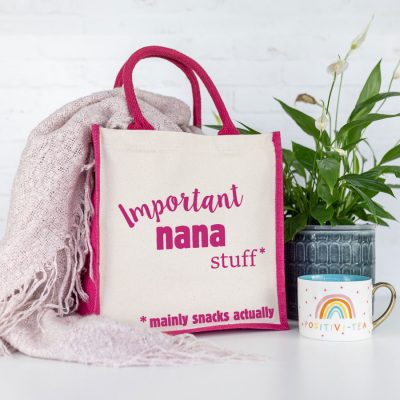 Important Nana canvas bag (Pink) perfect gift for Grandma for Mothers Day or birthdays