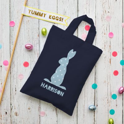 This personalised blue bunny Easter bag in french navy is the perfect way to make your child's Easter egg hunt super special this year
