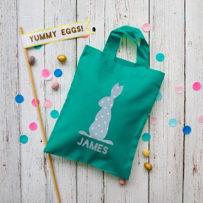 This personalised blue bunny Easter bag in teal is the perfect way to make your child's Easter egg hunt super special this year