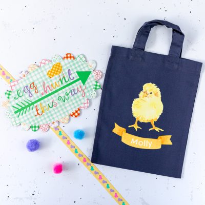 Personalised chick Easter bag (Blue grey bag) is the perfect way to make your child's Easter egg hunt super special this year