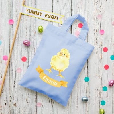 Personalised chick Easter bag (Lilac bag) is the perfect way to make your child's Easter egg hunt super special this year