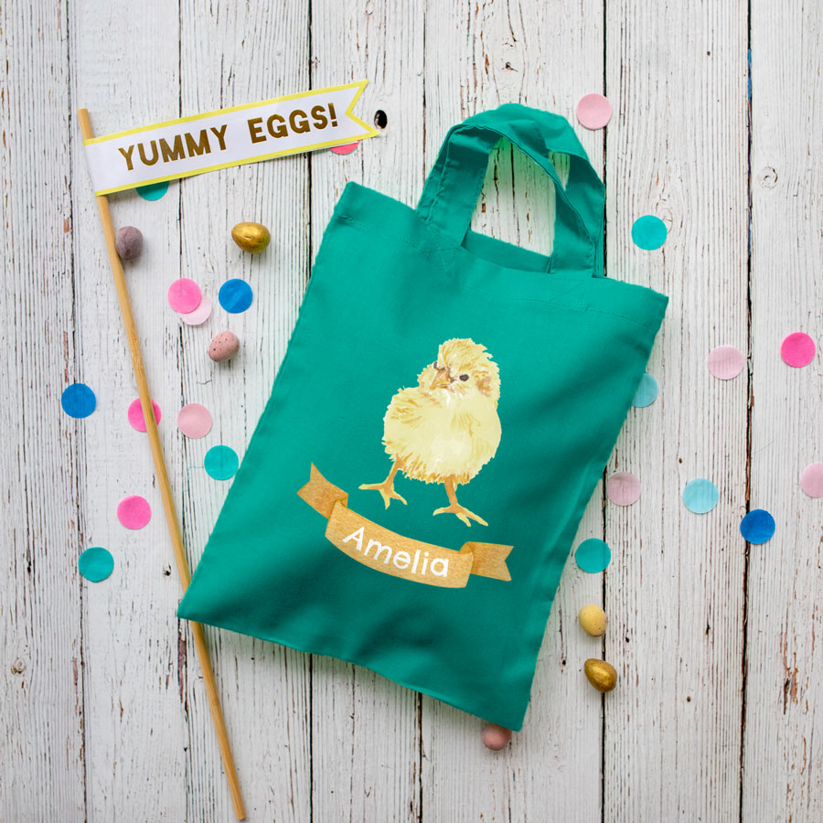 Personalised chick Easter bag (Teal bag) is the perfect way to make your child's Easter egg hunt super special this year