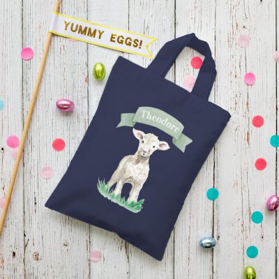 Personalised lamb Easter bag (French navy bag) is the perfect way to make your child's Easter egg hunt super special this year