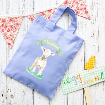 Personalised lamb Easter bag (Lilac bag) is the perfect way to make your child's Easter egg hunt super special this year