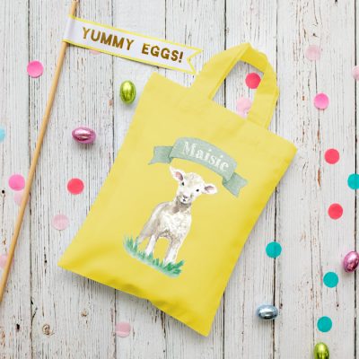 Personalised lamb Easter bag (Yellow bag) is the perfect way to make your child's Easter egg hunt super special this year