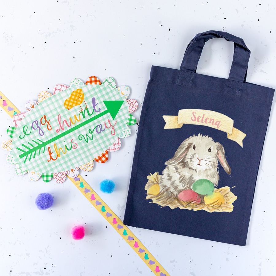 Personalised bunny Easter bag (Blue grey bag)