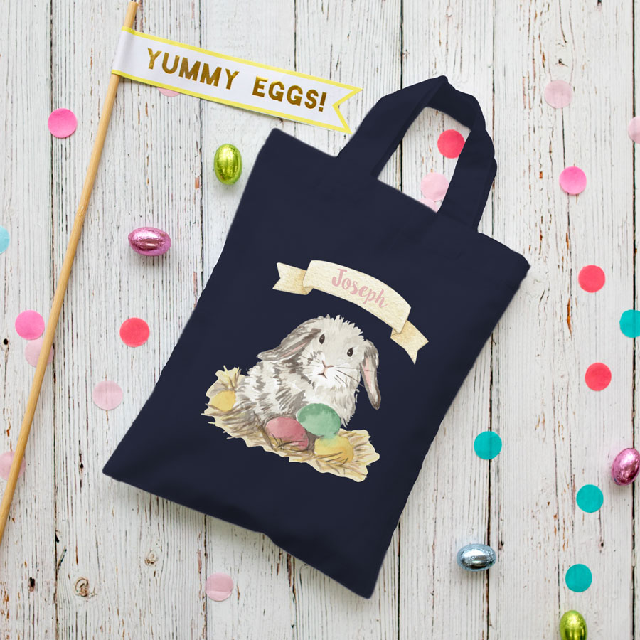 Personalised bunny Easter bag (French navy bag) is the perfect way to make your child's Easter egg hunt super special this year