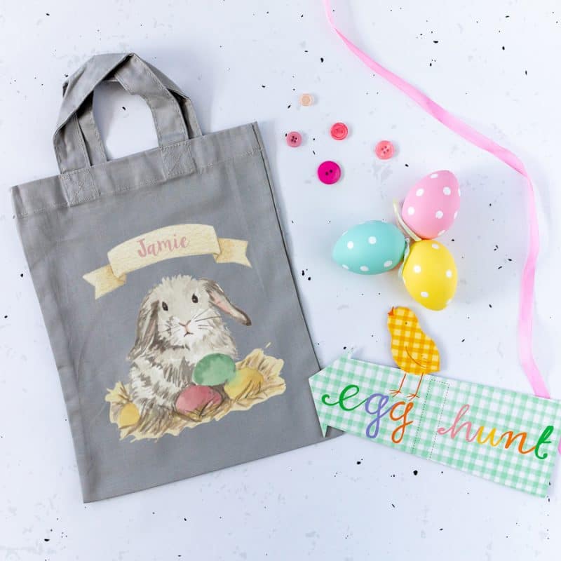 Personalised bunny Easter bag (Light grey bag)