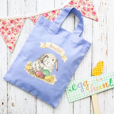 Personalised bunny Easter bag (Lilac bag) is the perfect way to make your child's Easter egg hunt super special this year