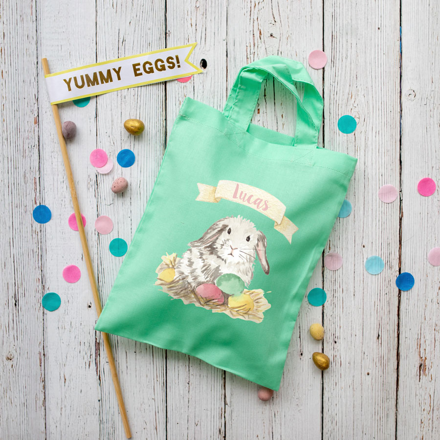 Personalised bunny Easter bag (Mint bag) is the perfect way to make your child's Easter egg hunt super special this year