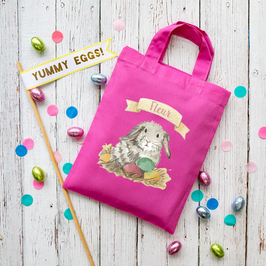 Personalised bunny Easter bag (Pink bag) is the perfect way to make your child's Easter egg hunt super special this year