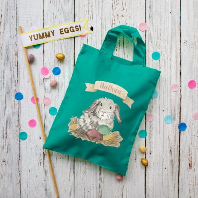 Personalised bunny Easter bag (Teal bag) is the perfect way to make your child's Easter egg hunt super special this year