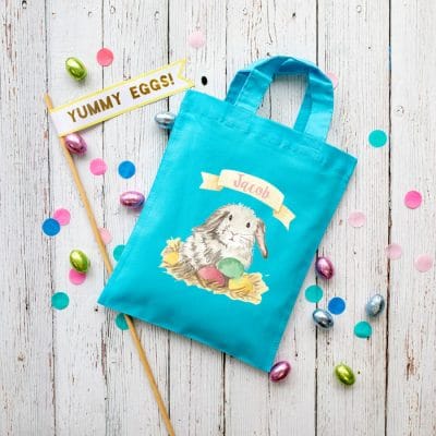 Personalised bunny Easter bag (Turquoise bag) is the perfect way to make your child's Easter egg hunt super special this year
