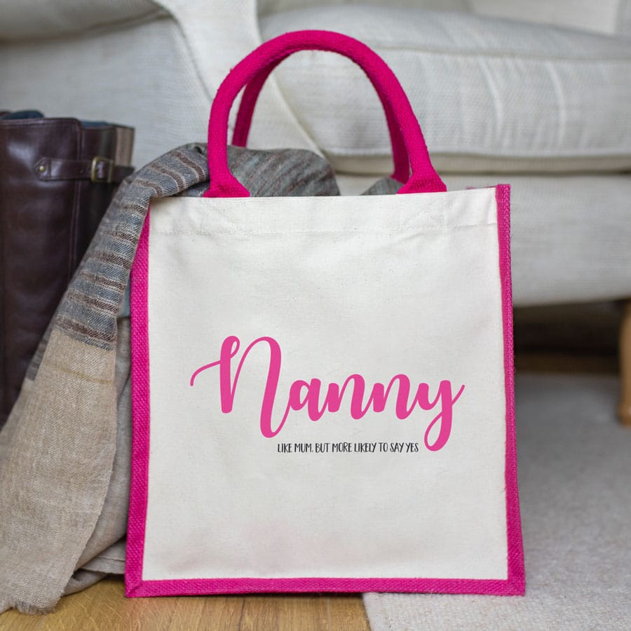 Nanny more likely to say yes canvas bag (Pink bag) perfect gift for a Grandmother or Mother's Day