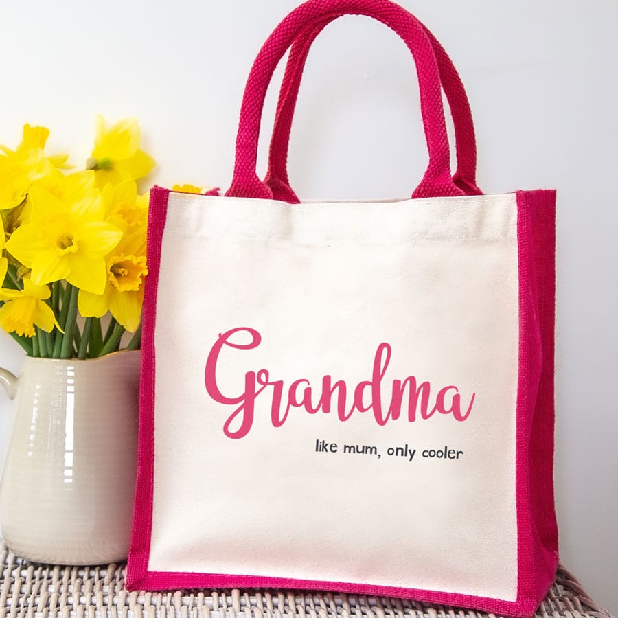 Grandma 'like mum only cooler' canvas bag (Pink bag) perfect gift for Mother's Day or for a grandmother