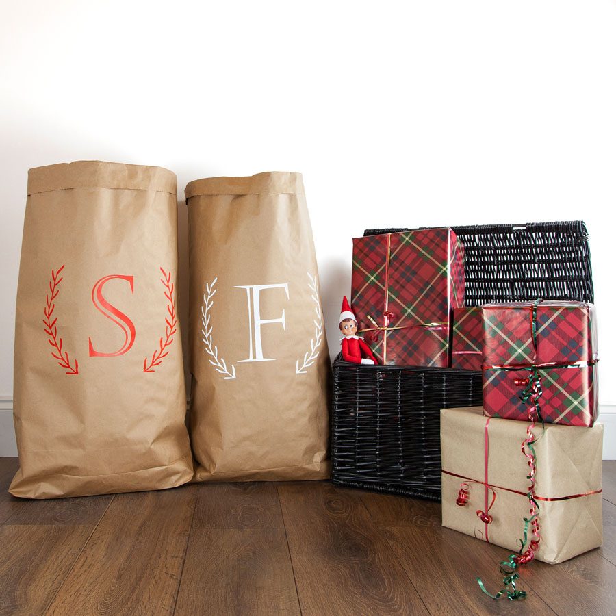 Personalised monogram wreath paper sack | Paper sacks | Stickerscape | UK