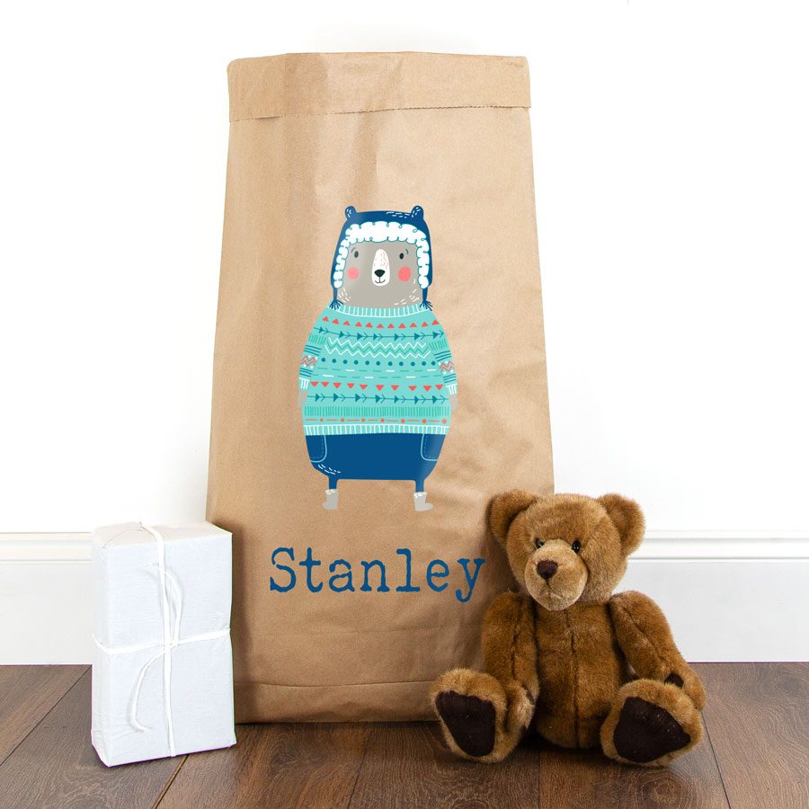 Personalised Christmas bear paper sack | Paper sacks | Stickerscape | UK