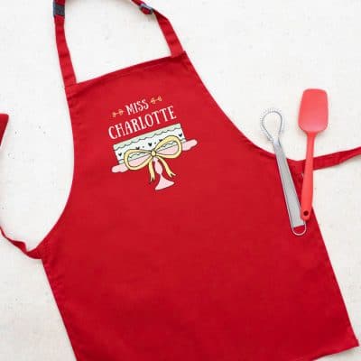 Personalised cake apron (Child - Red) perfect gift for a child who loves to help out when baking!