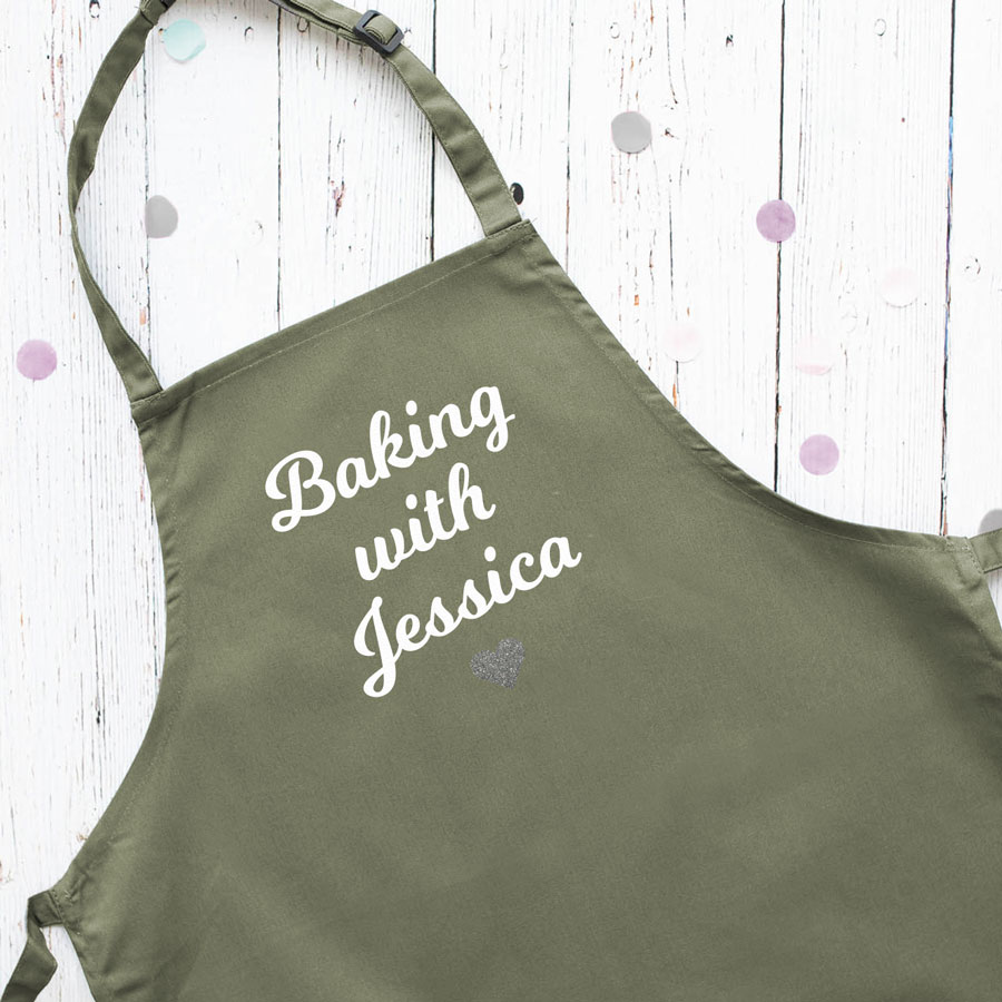 Personalised baking with apron (Adult) with heart (Sage) is a perfect gift for a baker who loves baking with their children
