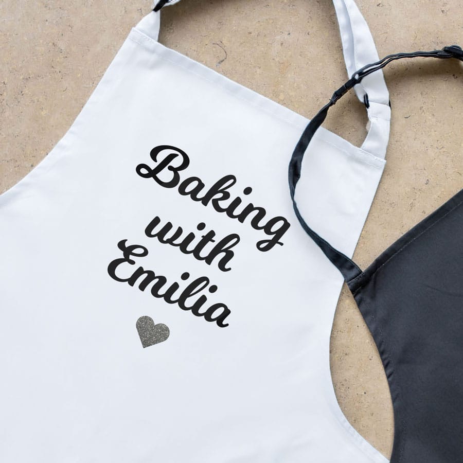Personalised baking with apron (Adult) with heart (White) is a perfect gift for a baker who loves baking with their children
