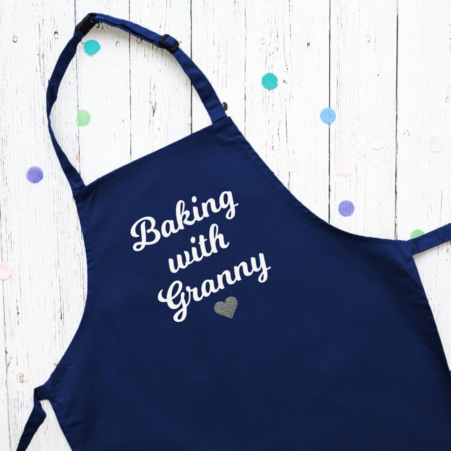 Personalised baking with apron (Child) with heart (Navy) a perfect gift for children who love to help you bake!
