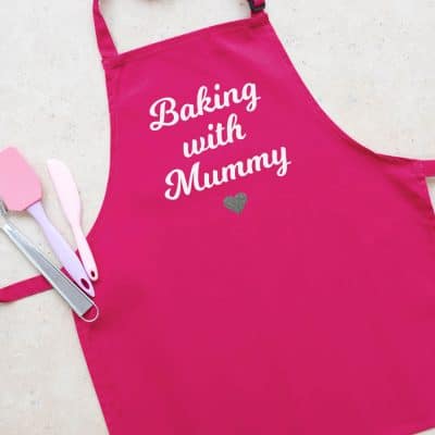 Personalised baking with apron (Child) with heart (Pink) a perfect gift for children who love to help you bake!