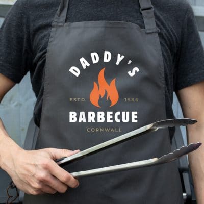 Personalised barbecue flame apron (Grey) perfect gift for fathers day, birthday or Christmas