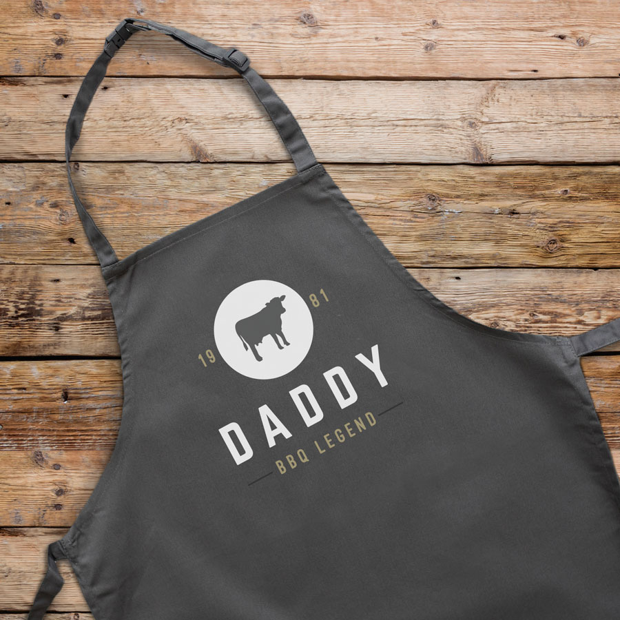 Personalised barbecue legend apron (Adult) in grey is a perfect gift for a brother, father or Grandad on their birthday or as a gift for father's day