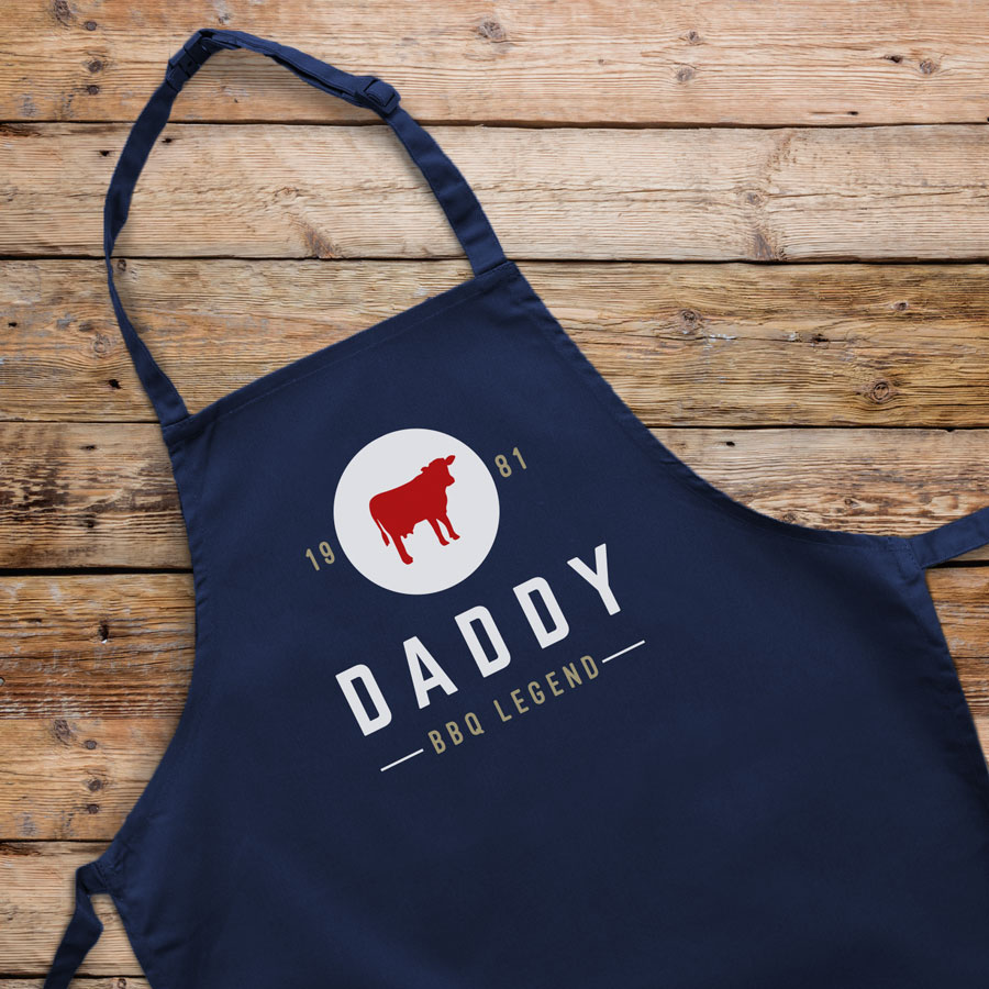 Personalised barbecue legend apron (Adult) in navy is a perfect gift for a brother, father or Grandad on their birthday or as a gift for father's day