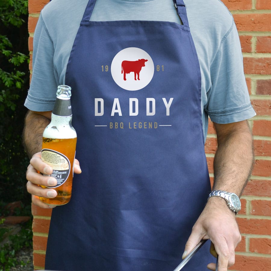 Personalised barbecue legend apron (Adult) in navy is a perfect gift for a brother, father or Grandad on their birthday or as a gift for father's day