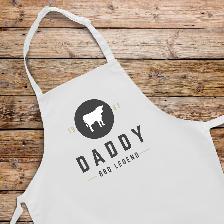 Personalised barbecue legend apron (Adult) in white is a perfect gift for a brother, father or grandad on their birthday or as a gift for father's day