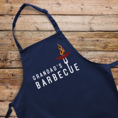 Personalised sizzling sausage apron (Adult) in navy is a perfect gift for a brother, father or Grandad on their birthday or as a gift for father's day
