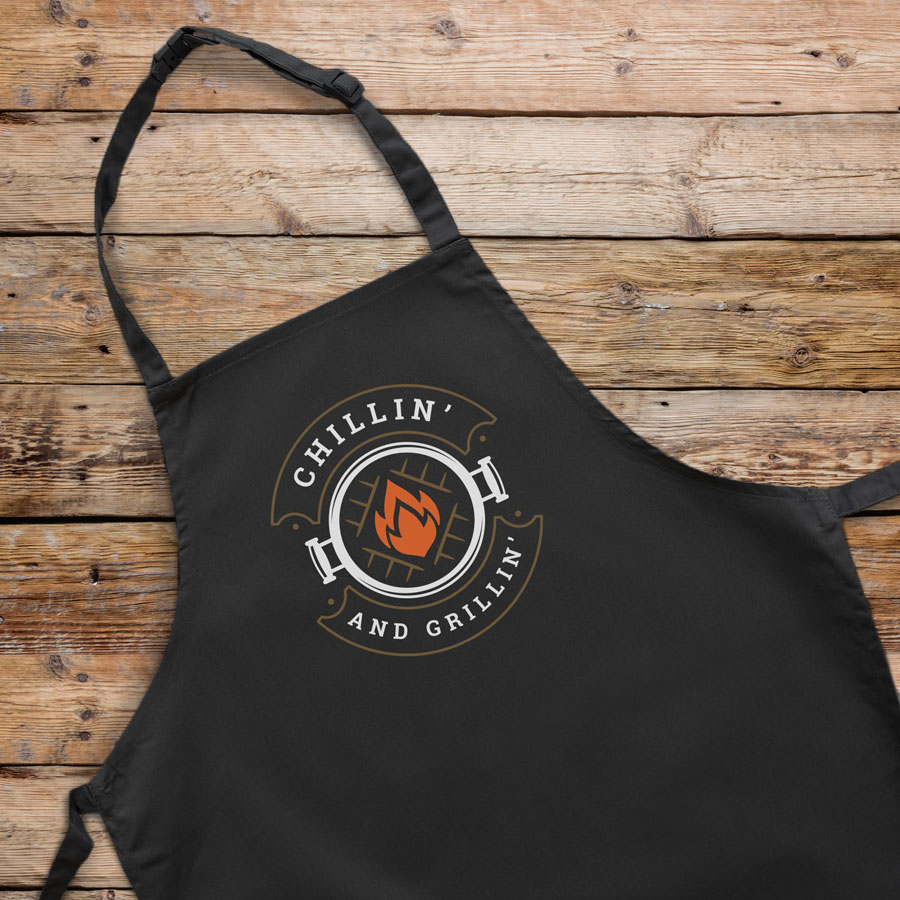 Chillin' and grillin' apron (Adult - Black) perfect gift for dads and available in 5 different colour options