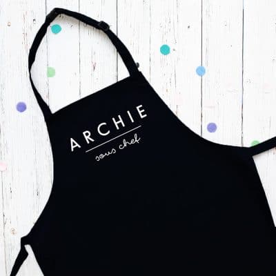 personalised sous chef apron (Black) perfect gift for a child who loves to help with baking and cooking