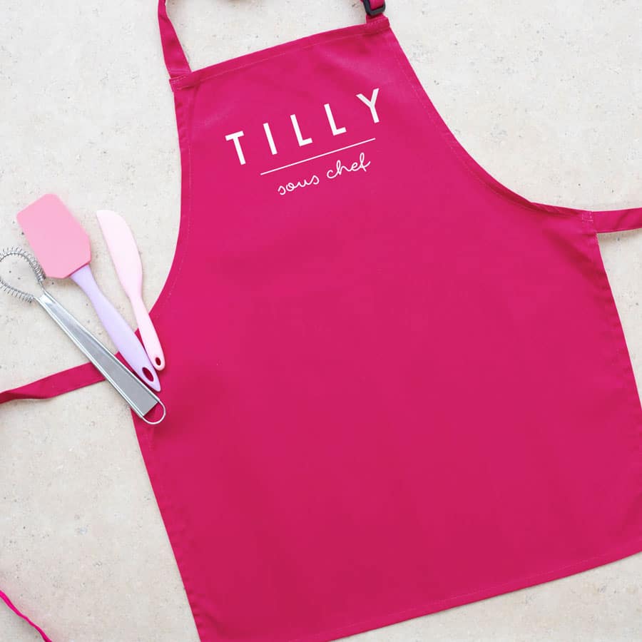 Personalised sous chef apron (Pink) perfect gift for a child who loves to help with baking and cooking