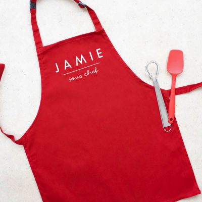 Personalised sous chef apron (Red) perfect gift for a child who loves to help with baking and cooking