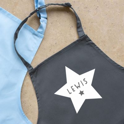 Personalised star apron (Grey) perfect gift for a child who loves to help with baking and cooking