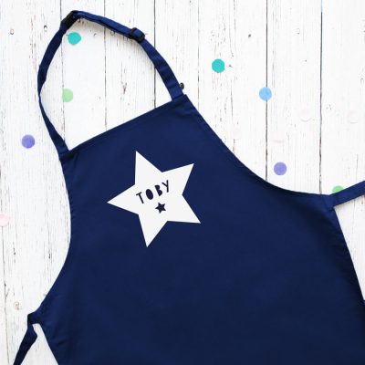 Personalised star apron (Navy) perfect gift for a child who loves to help with baking and cooking