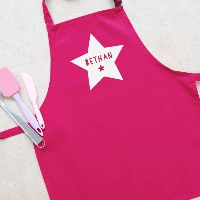 Personalised star apron (Pink) perfect gift for a child who loves to help with baking and cooking