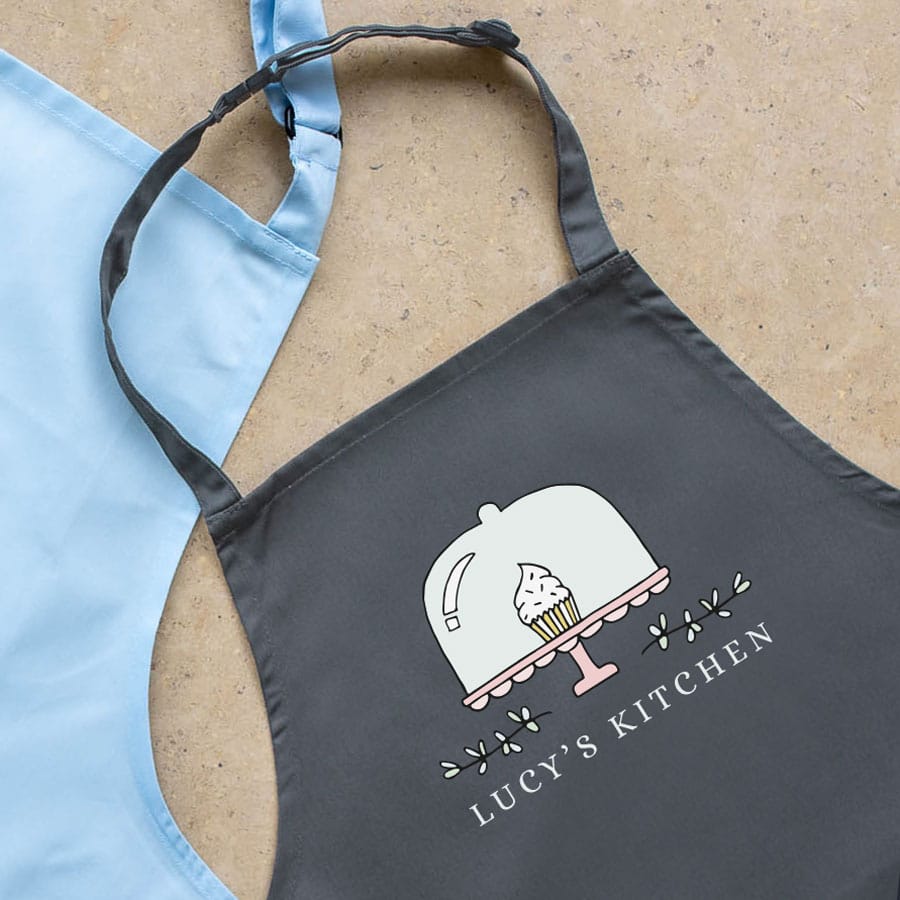 Personalised cupcake apron (Grey) perfect gift for a child who loves to help with baking and cooking