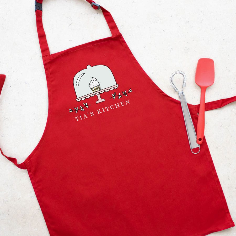 Personalised cupcake apron (Red) perfect gift for a child who loves to help with baking and cooking