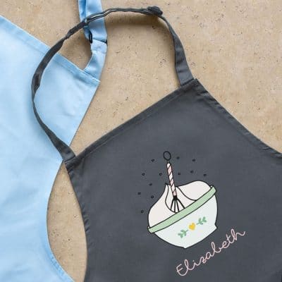 Personalised mixing bowl apron (Grey) perfect gift for a child who loves to help with baking and cooking