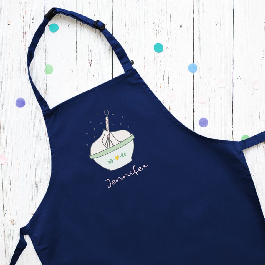 Personalised mixing bowl apron (Navy) perfect gift for a child who loves to help with baking and cooking